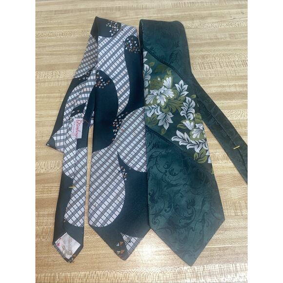 Vtg 70s 2 Don Loper Polyester Geometric Floral Brocade Ties Neckties USA Made - Picture 6 of 7